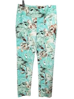 Soft Surroundings Green Paloma Palm Tropical Print Pull-on Leggings Pants S